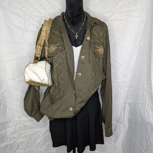 Vintage Saint Germain Olive Green Top Bomber Jacket XL Gold button